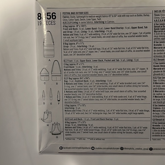 Brand new Simplicity 8356 Pattern Festival Bags - Picture 3 of 5